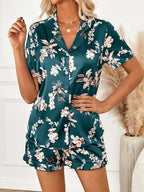 LILLUSORY Womens Satin Silk Pajamas Set 2 Piece Ruffle Pjs Winter Matching Lounge Sleepwear Button Down Striped Shirt Shorts