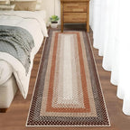 RUGSREAL 2x10 Long Hallway Runner Rugs Braided Print Rug Non Slip Kitchen Runner Mat Washable Farmhouse Runners Carpet Rustic Accent Area Rug for Living Room Bedroom Bathroom, Brown/Rust