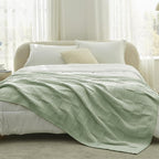 Amélie Home Knit Throw Blanket, Soft Chenille Cozy Breathable Checkered Chunky Decorative Blanket for Couch, Bed & Sofa, French-Inspired Lightweight Warm Gift for Women, Sage Green, 50"x60"