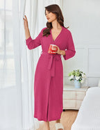 Ekouaer Women's Robe Long Waffle Knit Bathrobe Lightweight Soft Kimono Robes Loungewear S-XXL