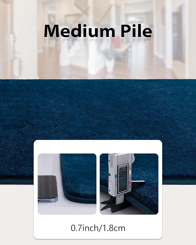 Andecor Shag Runner Rug for Bedroom Living Room, 2x6 Navy Blue Washable Fluffy Hallway Runner Area Rugs for Kitchen Boys Girls Kids Room Home Decorations Carpet