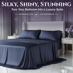 SLEEP SANCTUARY Satin Sheets Full Size – 4 Piece Luxury Silky Bed Set, Softer Than Silk, 15" Deep Pocket, Cooling & Wrinkle-Free, Moisture-Wicking & Breathable for Hair & Skin (Navy Blue)