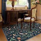 Lahome Insect Botanical 3x5 Washable Rugs for Entryway Soft Rug for Bedroom, Black Kitchen Rugs Non Slip Washable, Boho Floral Indoor Throw Carpet for Bathroom Laundry Living Room(Black,3x5)
