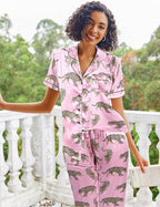 Ekouaer Silk Satin Pajamas Set Women Short Sleeve Sleepwear Soft Button Down Loungewear Pjs Set