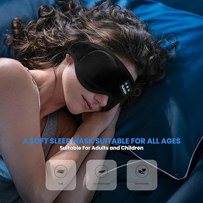 Sleep Headphones Bluetooth 5.4, 3D Sleep Mask with Ultra-Thin HD Stereo Speakers, Wireless Music Eye Mask Headphones for Side Sleepers, Travel, Relaxation