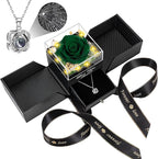 Lebana Preserved Blackish Green Real Rose with Heart I Love You Necklace -Eternal Flowers Rose Birthday Gifts for Women Her Mom Wife Girlfriend Grandma on Valentines Mothers Day Christmas Anniversary