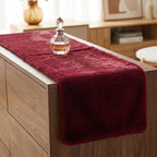 duduta Burgundy Faux Fur Table Runner 48 inches Long, Fluffy Dresser Runner Covers Wedding Spring Home Decor