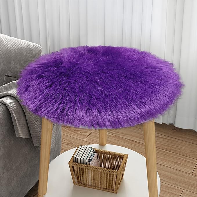 Faux Sheepskin Round Fluffy Rug Small 2ft Furry Purple Fur Circle Rugs for Bedroom Living Room Dorm Room Floor Decor Chair Seat Covers Soft Plush Throw Rugs Circular Washable