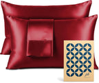 Pure Bedding Satin Pillowcase 2 Pack - King Size (20"x40", Burgundy) - Silky Pillow Cases for Hair and Skin - Satin Pillow Covers with Envelope Closure - Extra Soft Premium Microfiber
