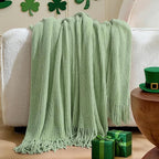 inhand Basil Green Throw Blanket for Couch Bed, St. Patrick’s Day Lucky Spring Gifts Throw for Men Women,Chunky Chenille Woven Soft Warm Blanket,Boho Farmhouse Cozy Decor,50"x60",Extra Thick