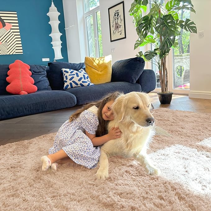 OLANLY 3x6 Machine Washable Runner Rugs for Hallway, Soft Fluffy Shaggy Bedside Rugs for Bedroom, Living Room, Indoor Floor Carpet for Kids Girls and Boys, Nursery Rooms, Home Decor Aesthetic, Beige