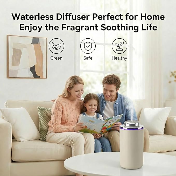 Waterless Essential Oil Diffuser, Scent Air Machine for Car/Home, Up to 500 sq.ft, Waterless Portable Aromatherapy Diffuser with 15mL Capacity, Car & Home Dual Mode