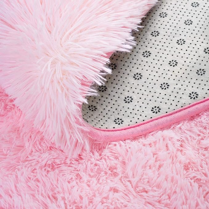 Softlife Light Pink Area Rug for Living Room, Fluffy Shag Plush 5.3x7.6 Rugs for Bedroom Girls, Shaggy Soft Fuzzy Kids Large Carpet for Dorm Bedside Ultra Cozy Non-Slip Indoor Decor