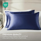 Pure Bedding Satin Pillowcase 2 Pack - King Size (20"x40", Midnight Blue) - Silky Pillow Cases for Hair and Skin - Satin Pillow Covers with Envelope Closure - Extra Soft Premium Microfiber