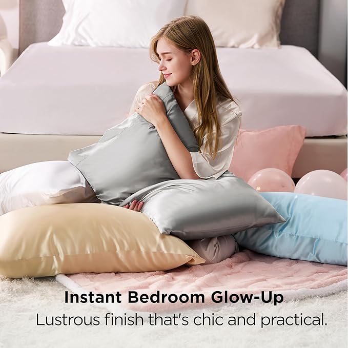 Bedsure King Size Satin Pillowcase Set of 2 - Moss Silky Pillow Cases for Hair and Skin with Envelope Closure, Similar to Silk Pillow Cases, Gifts for Women Men, 20x36 Inches, 2pcs