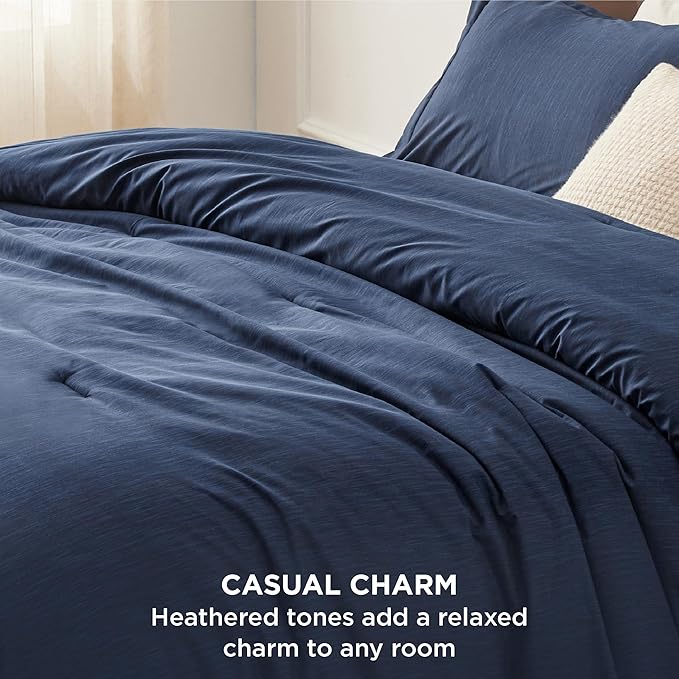 Bedsure Oversized Queen Comforter Set - Navy Soft Bedding for All Seasons, Cationic Dyed Bed Set, 3 Pieces, 1 Oversized Queen Size Comforter (98"x98") and 2 Pillow Shams (20"x26"+2")