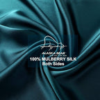 ALASKA BEAR Silk Pillowcase for Hair and Skin, 100% Mulberry Silk Pillow Cases Queen Size for Bliss Sleep with Random Color Scrunchy Gift Set Better Than Poly Satin, 1pc, Teal/Dark Turquoise
