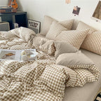 Nayoroom Gingham Duvet Cover Twin Size Brown Tan Plaid Checkered Comforter Cover 2 Pieces Soft Lightweight Washed Microfiber Farmhouse Grid Dorm Bedding Set with Pillowcases