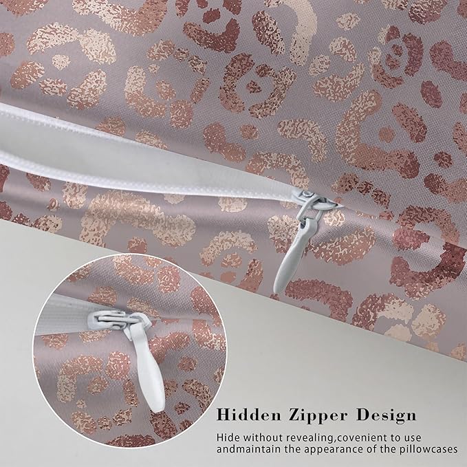 1 Pack Satin Pillowcase for Hair and Skin Abstract Rose Gold Leopard Imitation Silk Pillowcase with Hidden Zipper Soft Breathable Smooth Cooling Pillow Cover Standard Size for Bedroom Sofa 20”x26”