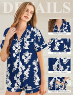 Silk Pajamas for Women Short Sleeve Sleepwear Soft Button Down Loungewear 2 Piece Satin Pjs Shorts Set S-XXL