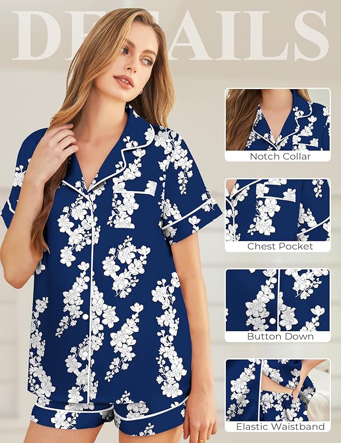 Silk Pajamas for Women Short Sleeve Sleepwear Soft Button Down Loungewear 2 Piece Satin Pjs Shorts Set S-XXL