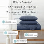 Southshore Fine Living, Inc. Oversized Full Size Quilt Bedding Set, Lightweight Bedspread Queen Size, Soft Coverlet 3-Piece Set with Two Matching Quilted Pillow Shams, Navy Blue