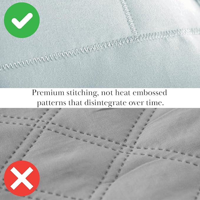 Southshore Fine Living, Inc. Oversized Bedding Quilt Twin XL Coverlet with Matching Quilted Pillow Sham, Brick Pattern Stitching, All Season Quilted Coverlet, Lightweight Twin Size Bedspread, Sky Blue