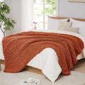 L'AGRATY Chunky Knit Blanket Throw: 72''x84'' Chenille Chunky Knitted Throw Blankets for Bed Couch - Handmade Thick Big Cable Knit Blanket - Large Crochet Rope Blankets for Home Decor(Rusty Orange)
