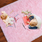 Softlife Light Pink Area Rug for Bedroom, Fluffy Shag Plush Rugs for Living Room Girls, Shaggy Throw Soft Fuzzy Small Kids Carpet for Dorm Bedside Ultra Cozy Non-Slip Indoor Decor, 4x5.3 Feet