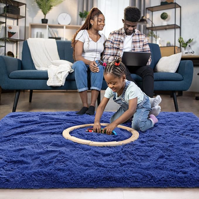 Noahas Large Fluffy Navy Blue 6x9 Area Rugs for Living Room Bedroom,Thick Shag Throw Rug,Big Soft Shaggy Bedside Non-Slip Plush Dorm Nursery Kids Carpet
