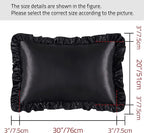 Silky Satin Ruffled Pillow Cases for Hair and Skin,Black Silk Pillowcases Queen Set of 2 with Envelope Closure Princess Room Decoration
