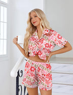 Ekouaer Womens Silk Pajama Sets Button Up Satin Pjs Short Sleeve 2 Piece Pj Sets Cute Lounge Sets with Chest Pocket