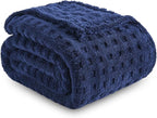 NEWCOSPLAY Super Soft Throw Blanket Navy Premium Silky Flannel Fleece 3D Waffle Checkered Lightweight Bed Blanket All Season Use (Dark Navy, Throw(50"x70"))