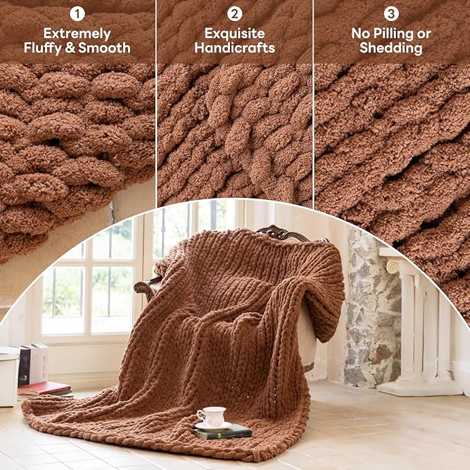 Chunky Knit Blanket - Luxury Soft Cozy 40 * 50 Throw Blanket,100% Woven Blanket Rope Knot Throw Blanket for Couch, Sofa, Home Decor, Gift - Machine Washable (Reddish-Brown, 40 * 50)