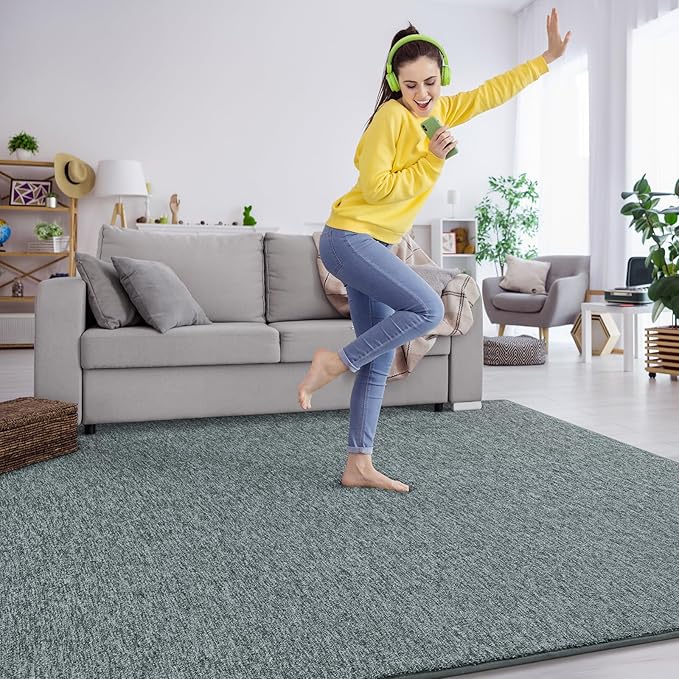 Keeko 5x8 Area Rugs for Living Room, Soft Modern Memory Foam Bedroom Rug Washable Indoor Rug Low Pile Minimalist Non-Slip Carpet Big Rugs for Kids Nursery Room Home Decor Grey and Green