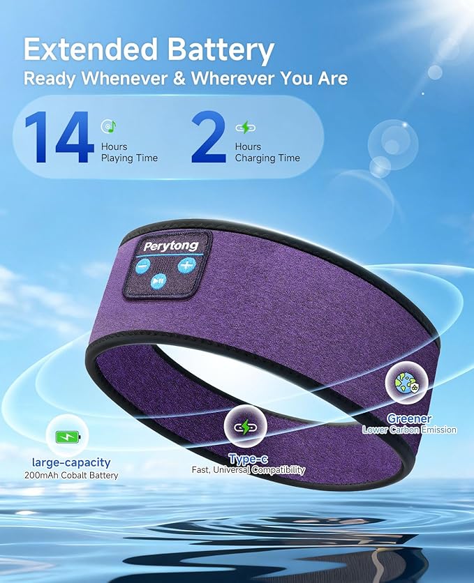 Perytong Sleep Headphones Bluetooth Headband Earphones, Wireless Sleeping Headphones Headband for Sleeping, Sports, Gifts, Workout, Jogging, Yoga, Insomnia, Air Travel, Meditation