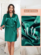 Women's Short Satin Robe Silky Bathrobes Bridal Bridesmaid Kimono Robe V-Neck Sleepwear S-XXL