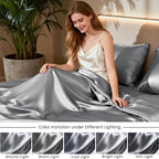Love's cabin Full Size Satin Sheet Sets - 4 Piece Dark Grey Silky Sheet with Deep Pocket, Luxury Silk Feel Satin Bed Sheets Full Bedding Set (1 Flat Sheet,1 Fitted Sheet,2 Pillow Cases)