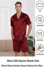 Ekouaer Men Satin Silk Pajamas Set with Pockets Sleepwear Shorts Satin Summer Loungewear 2 Piece Button Down Set S-3XL