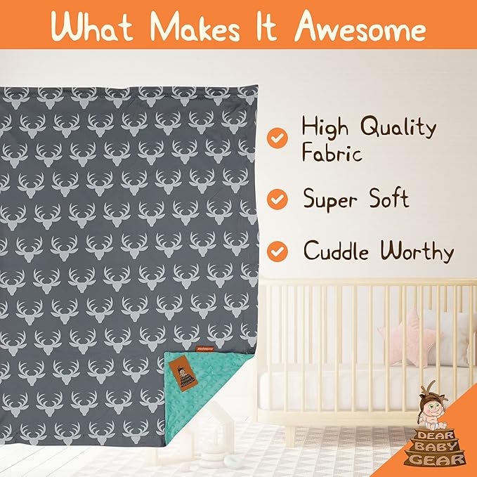 Dear Baby Gear - Reversible Baby Blankets - Soft Nursery Blanket for Newborn - Toddler Blankey - Throw Blanket for Boys & Girls - Infant Blankets - 40x30 (Antlers Grey - Mint)
