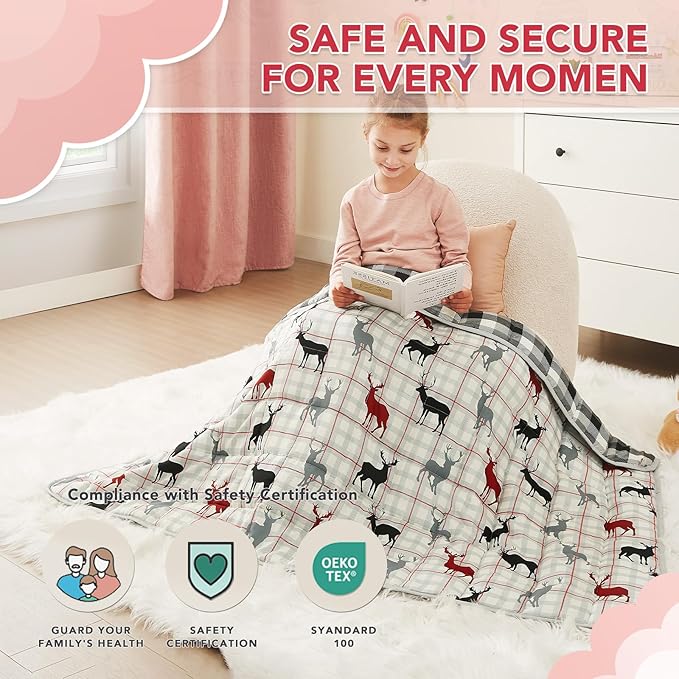 CuteKing Weighted Blanket - Weighted Blanket with Premium Glass Beads - Breathable Heavy Blanket for Comfort Sleep - Soft Thick Blanket All Season(10lbs, 72"x48", Deer)