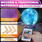 LED Galaxy Lamp 6.7" - 16 Colors, 4 Modes Mesmerizing 3D Moon Lamp with Touch & Remote Control, Wooden Stand, USB Charging - Printed Moon Night Light with Realistic Design | Party in The Dark Decor