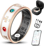 Smart Ring for Women,Fitness & Activity Tracker with Blood Pressure/Heart Rate Monitor, Sleep Tracker, Step Counter, IP68 Waterproof Ring for iOS&Android,Fast Charge,No Subscription (Rose Gold,Size8）