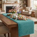 duduta Teal Blue Faux Fur Table Runner 72 inches Long, Fluffy Dresser Runner Covers Spring Easter Home Decor