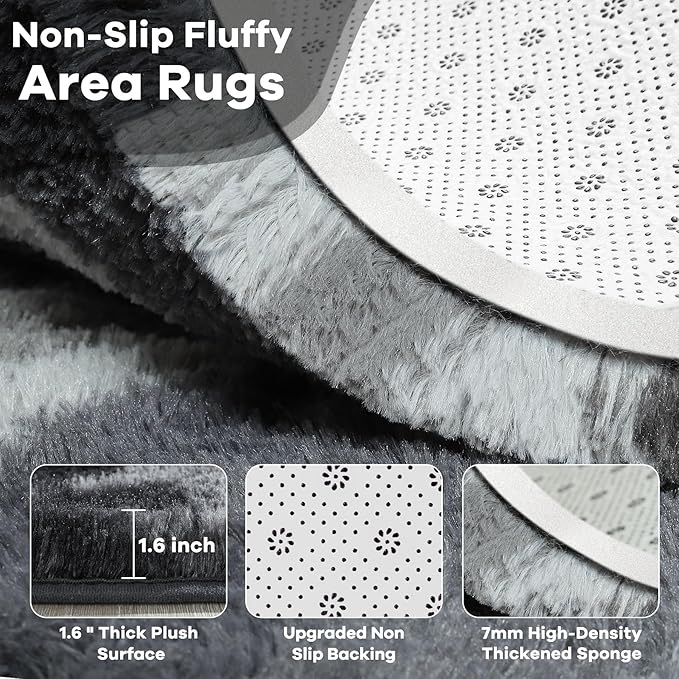 Noahas Large Fluffy 5x8 Area Rugs for Living Room Bedroom,Fuzzy Grey Thick Shag Throw Rug,Big Soft Shaggy Bedside Non-Slip Plush Dorm Nursery Kids Carpet