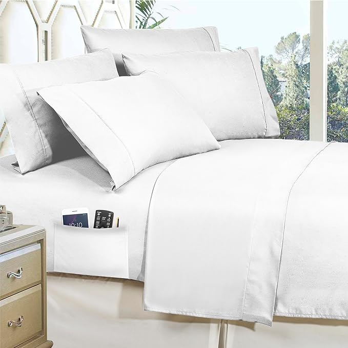 Elegant Comfort 8-Piece Pinch Pleated Comforter Set - All Season Complete Bed in a Bag, Includes 4pc Smart Sheet Set, Bed Skirt, Comforter, Matching Pillowcases and Shams, King/Cal King, White