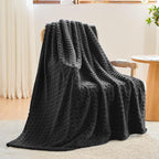 NEWCOSPLAY Super Soft King Blanket Black Premium Silky Flannel Fleece 3D Waffle Checkered Lightweight Bed Blanket All Season Use (Black, King(90"x110"))