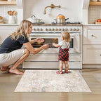 2x3 Washable Non-Slip Rug – Modern Abstract Neutral Small Throw Area Rug for Kitchen, Entryway, Bedroom – Soft Low Pile Thin Indoor Door Mat (Beige Grey, 2x3)