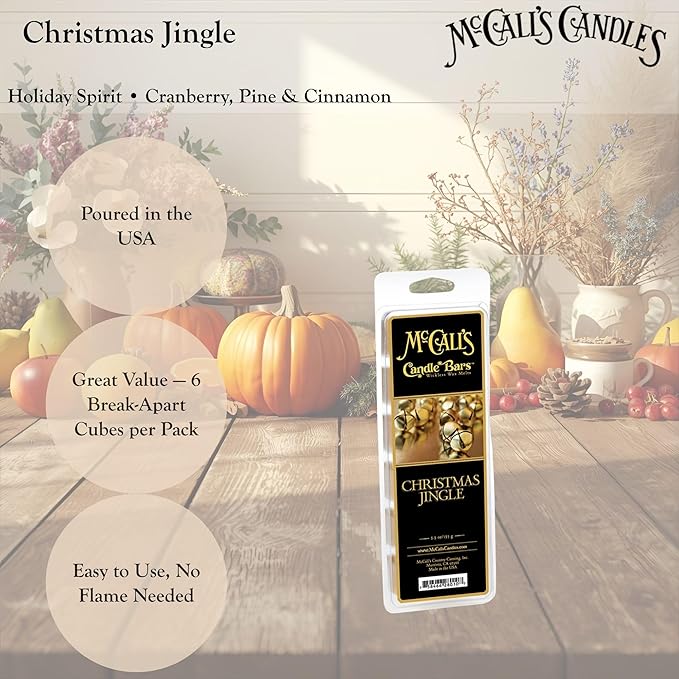 McCall’s Candles | Christmas Jingle | Scented Wax Melt | Festive Spices & Holiday Cheer | 6-Piece Break-Apart Bar | 12–24 Hours Per Wedge | Poured in the USA | 5.5 oz