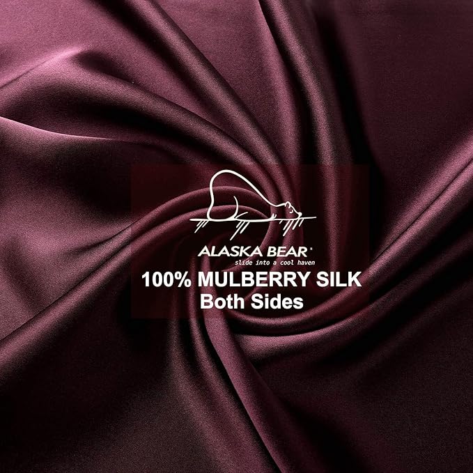 ALASKA BEAR King Silk Pillowcase and Scrunchie Gift Set Pillow Cases for Acne, Eyelashes & Extensions (1 Pack, Red Burgundy)